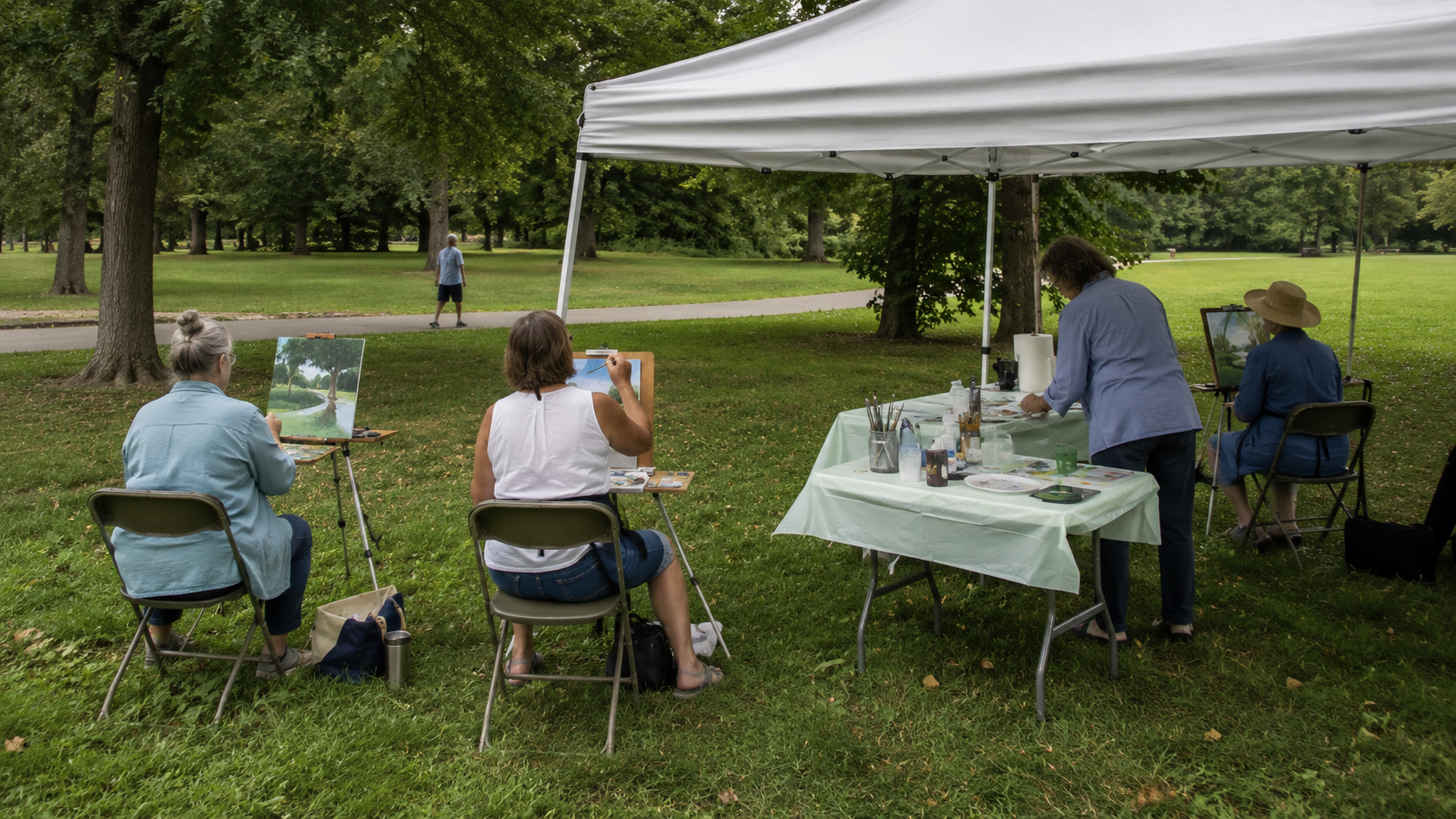 Visitors at an outdoor community art event