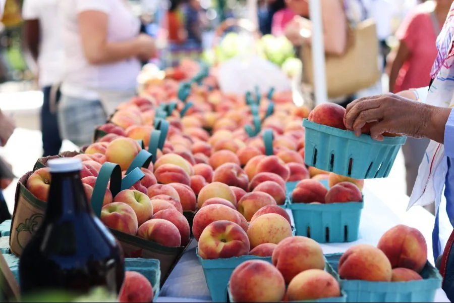 Baskets of peaches at a regional festival